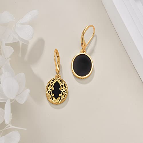 Black Onyx Earrings Sterling Silver 18K Yellow Gold Plated Filigree Boho Dangle Earrings Jewelry Gifts for Women Girls4