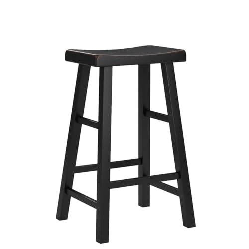 eHemco Heavy-Duty Solid Wood Saddle Seat Kitchen Counter Barstools, 29 Inches, Black, Set of 3