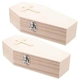 INOOMP Caja Decorativa para Halloween en Forma de Ataúd Pequeña de Madera de Paulownia Cruz, Set de 2 Piezas para Joyero y Organizador de Collares y Pendientes, Decoración Temática Hogar