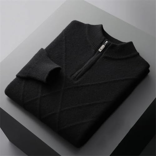 Men's Autumn and Winter Cashmere Sweater Knitted Half High Collar Pullover Thickened Merino Wool Solid Color Top4