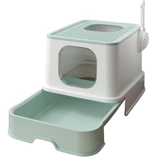 Refoya 猫 トイレ 猫用トイレ本体 ネコトイレ 大容量 大型 砂の飛び散ら防止 掃除簡単 脱臭抗菌 組み立てしやすい 引き出し付き おしゃれ 人気 (グリーン)