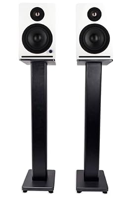 Rockville APM5W v2 Bundle: Pair 5.25-in Active Powered Studio Monitor Speakers, 320W Peak/80W RMS USB/Bluetooth White, Pair RHTSB 36-in Bookshelf Speaker Stands 2-Items