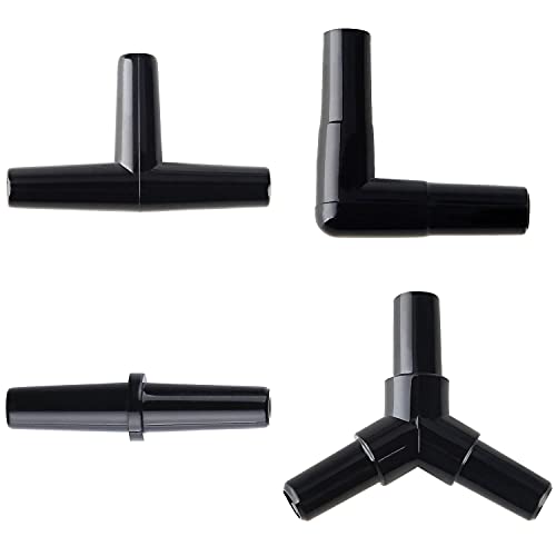 Pawfly 40 Piece Aquarium Air Line Connectors 4 Types of Plastic Tubing Connectors for 4-6 mm Airline Black Aquarium Airline Fittings for Fish Tank Pond Air Pump Pipe Hose