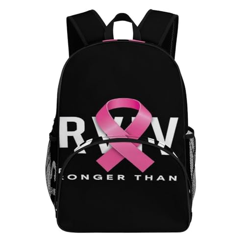 Large Capacity Breast Cancer Survivor Pink Ribbon Black Backpack for Travel Work College, Compartment Bag with Side Pockets, Daypack for Women Men