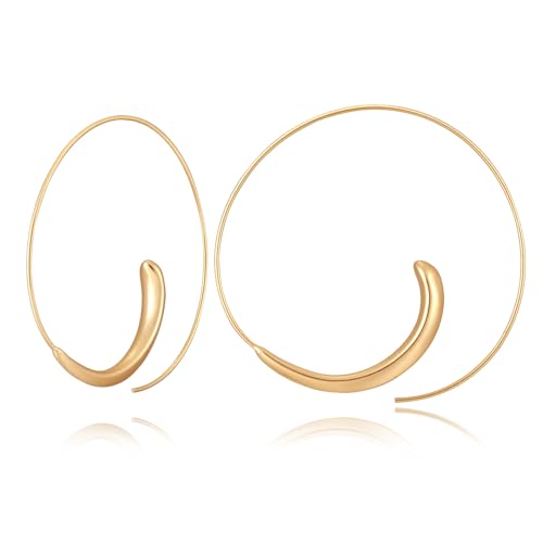 Gold Hoop Earrings 14k Gold Plated Hoop Earrings for Women Big Gold Silver Hoop Simple Spiral Brushed Ball Dangle Drop Earrings for Women Gift