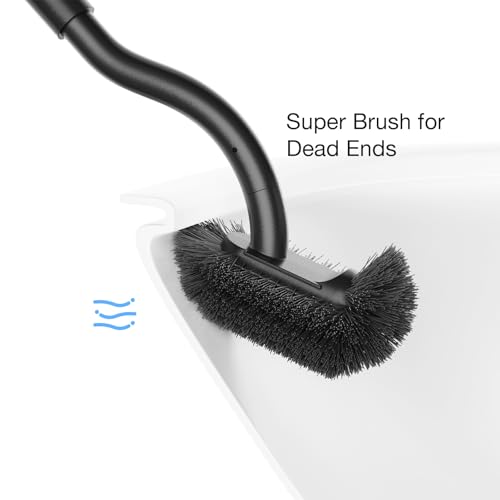 Image of Toilet Bowl Brush and Holder, OSCIOSS Toilet Brush Set with Ergonomic Design, Compact Size, Durable Bristles, RV Toilet Brushes & Holders for Dead Corner Clean (Wood&Black, 2pack)