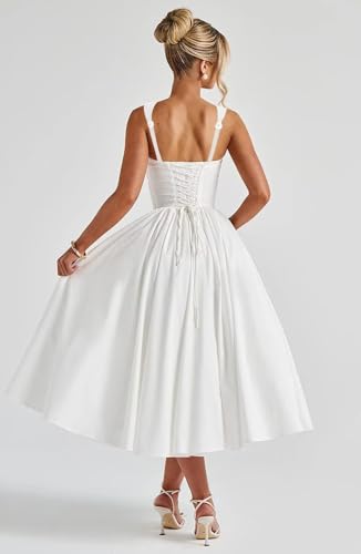 Eightale Satin Prom Dress for Women Tea Length Corset A Line Midi Formal Evening Party Gown2