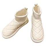 [link bleu] リンクブルー キルティング ムートン ソックス ブーツ ショート 裏起毛 厚底 あったか 保温 秋 冬 レディース (ホワイト, 24.5cm)