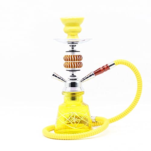 水タバコ シーシャ フーカ 本体 Shisha Hookah ガラスタイプ シーシャ 持ち運び シーシャ ホース2本 NHMTシーシャ(Yellow)