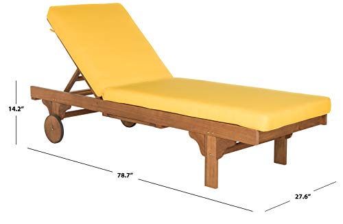 Image of SAFAVIEH Outdoor Collection Newport Natural / Yellow Cushion Built-in Side Table Adjustable Chaise Lounge Chair