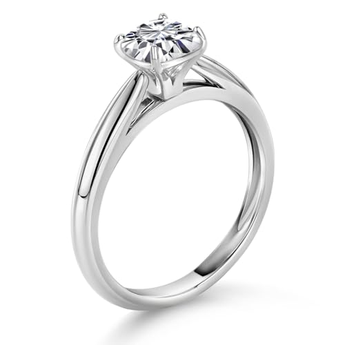 Gem Stone King 10K White Gold Lab Grown Diamond Engagement Ring For Women | 0.70 Cttw | Cushion 5MM | Gemstone April Birthstone | DEF Color | VVS-VS Clarity | Available in Size 5,6,7,8,93