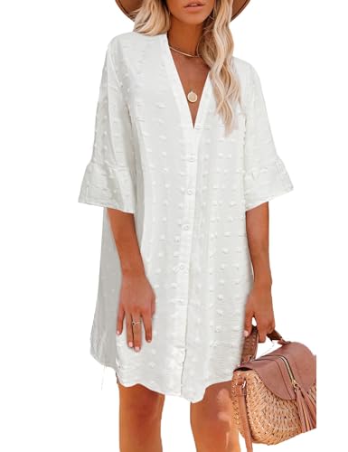 ELESOL Women's Swimsuit Coverup Button Down Beach Cover Ups Shirt Dress Summer Casual Oversized Vacation Swimwear