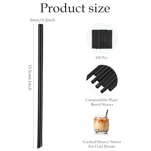JJUNW 100 pitillos negros cortos de plástico desechables miniatura 2