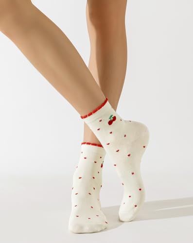 Image of Yawlsow Cute Pilates Grip Socks for Women Ruffle Frilly Yoga Socks Non Slip Cotton Crew Grippy Sock for Barre Workout