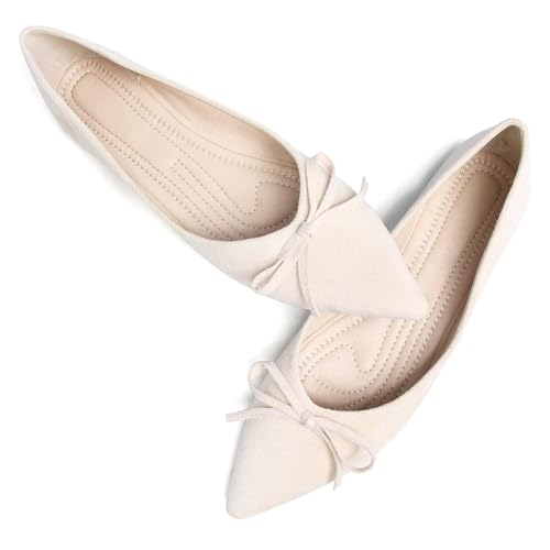 LUXINYU Women Classic Pointed Toe Slip-On Ballet Flats Soft Solid Suede Dress Shoes3