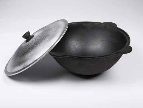 MangalGrills Cast Iron Uzbek Traditional Kazan Cauldron 22L Qozon Qazan Caldero Kadai Pilaf Plov Lagman Shorpa