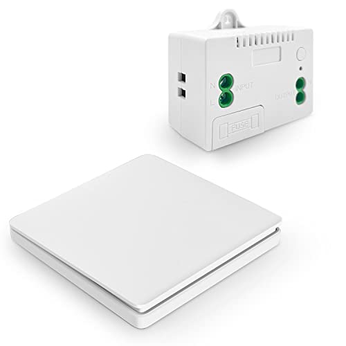 DieseRC Interruptor de Luz Cinético Inalámbrico Interruptor de RF de Panel de Pared y Controlador Receptor de Relé de 10 A con Fusible, Sin Cableado, Sin Interruptor Autogenerador de Batería