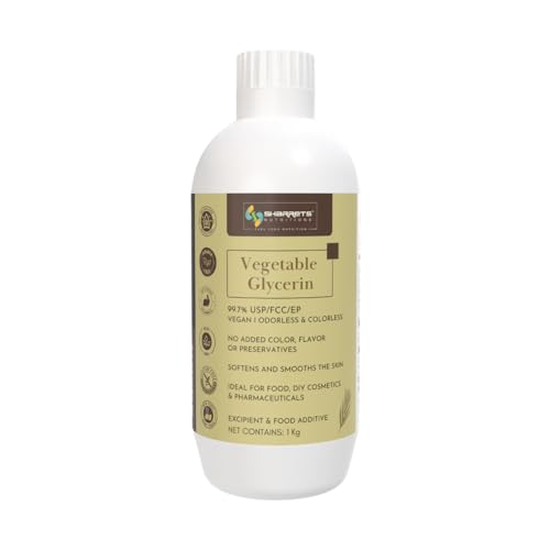 Sharrets Vegetable Glycerin 1Kg – USP & Food Grade Glycerine | Non-GMO, Vegan, Gluten-Free | For Skincare, Moisturizer, Soap Making, Baking, Cooking, DIY, Cosmetics & More