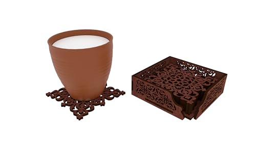 Image of 12 FOX Wooden Tea Coaster Dark Brown Wood Handcrafted Coasters Home Kitchen for Tea & Coffee Table Decor Set of 6 |9.5x9.5cm TCCOST017C