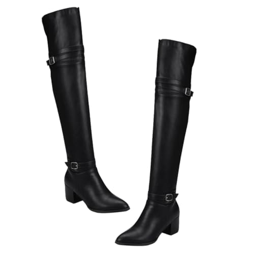 Uonlytech Botas Largas de Mujer Otoño Invierno Negras Diseño por Encima Rodilla con Tacón Grueso y Cómoda Antideslizante Botas Altas Cálidas para Frío