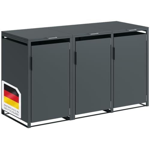 STEELSØN Thoria 3er Mülltonnenbox bis 120L – Müllcontainer für 3 Tonnen aus verzinktem Stahl – Mülltonnenverkleidung in Anthrazit wetterfest –...