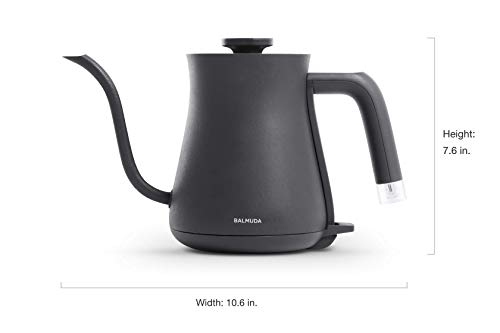 Balmuda The Electric Kettle Gooseneck Stainless Steel 0.6 L Neon Indicator Tea and Coffee K02H-BK Black