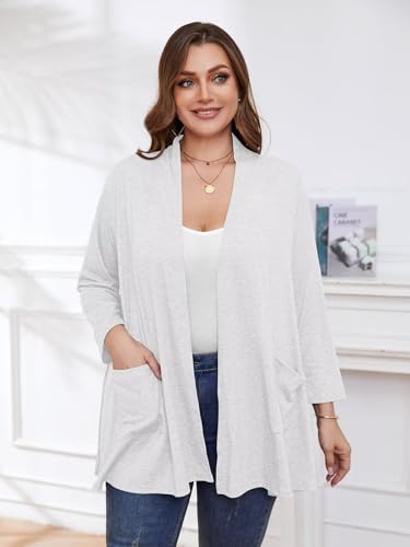 Image of BELAROI Plus Size Lightweight Cardigan Sweaters for Women Casual Open Front 3 /4 Sleeve Cover Up