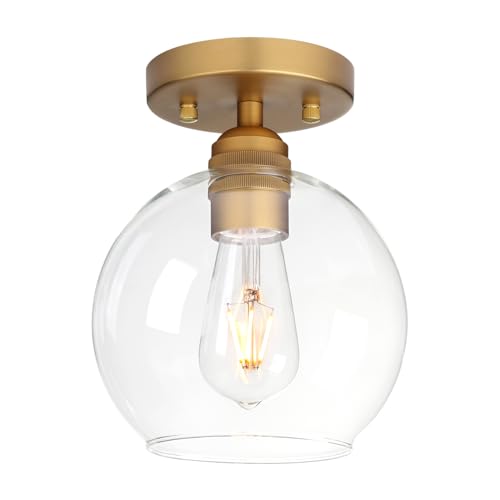 Yosoan Lámpara de techo empotrada, 1 luz, vintage, industrial, cableado, interior, doble agujero, pantalla redonda de cristal para baño, dormitorio, cocina, pasillo, entrada, pasillo (antiguo)