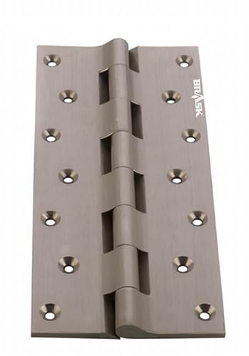 Image of BRASK Brass Railway Hinges 8 inch x 1.1 /4 inch x 5 /32 (200 mm x 32 mm x 4 mm) Heavy Duty Brass Door Hinges (Silver Satin, 3)