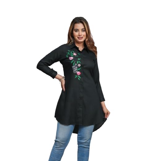 Casual Full Sleeve Hand Embroidery Rayon Women's Long Shirt-picture-23