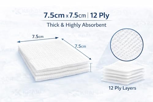 Image of Sterile Gauze Swabs 7.5cm x 7.5cm 12 Ply American Fold - 4 Pack | 100% Cotton ETO Sterilized | Medical Grade Wound Dressing Pads for First Aid & Surgical Use (20, Sterile Gauze)