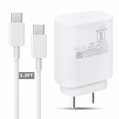 Image of Original 25W Fast Charging Adapter USB C to USB C Cable Compatible with Samsung | A55 / A35 / S8 / S9 Plus /Z Fold /Z Flip 5 /4 (Adapter & Cable) - White GFR619