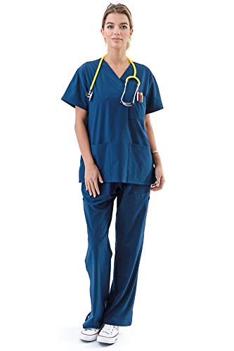 Women's Medical Uniform Scrubs Set – 4 Way Stretch 8 Pocket V-Neck Top