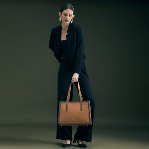 Image of Caprese Dee Large Laptop Compatible Tote Bag for Women with Multi Compartments | Stylish Shoulder Bag with Premium Metal Letter Logo | Perfect for Daily Use Work, Office & Professionals