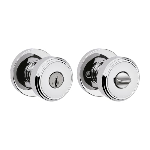 Image of Kwikset Maven Front Door Knob with Lock and Key, SmartKey, Polished Chrome