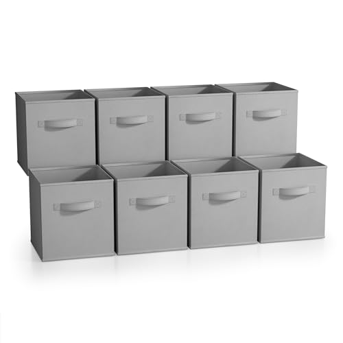 Sorbus Fabric Storage Cubes, 8 Pack, with Handles (11 Inch, Gray)