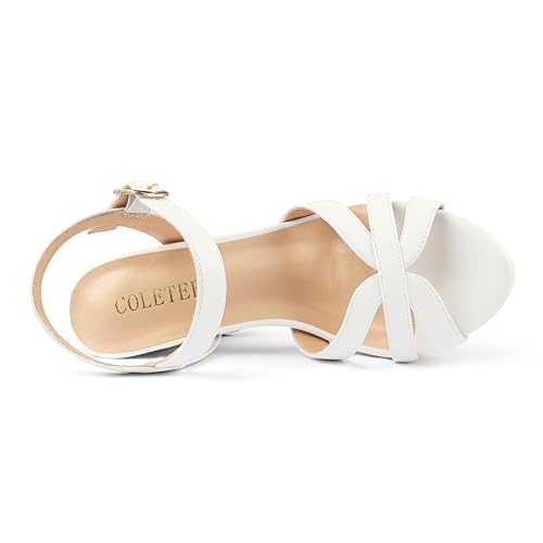COLETER Women's Platform Chunky Heels Ankle Strap Block Heeled Sandals Party Wedding Shoes