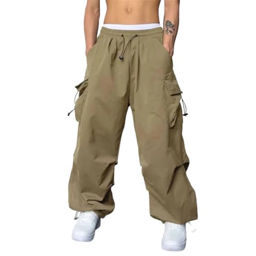 Men Harem Pant Elastic Waist Solid Color Cargo Multi Pocket Loose Baggy Pants