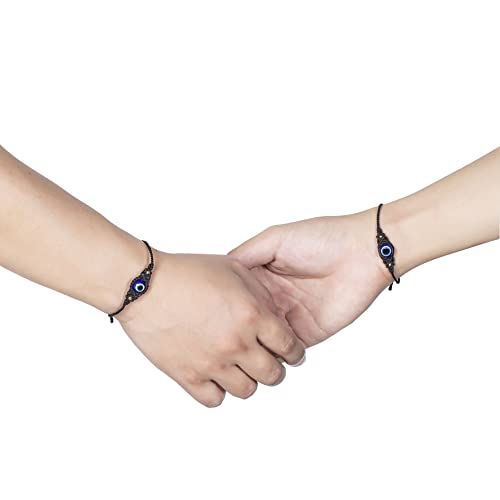 Lavoio Evil Eye Bracelets 10mm amber tiger eye Bracelets Adjustable Amulet for Women Men Little Boys & Girls (black 2pcs Evil Eye Bracelet) - Image 5