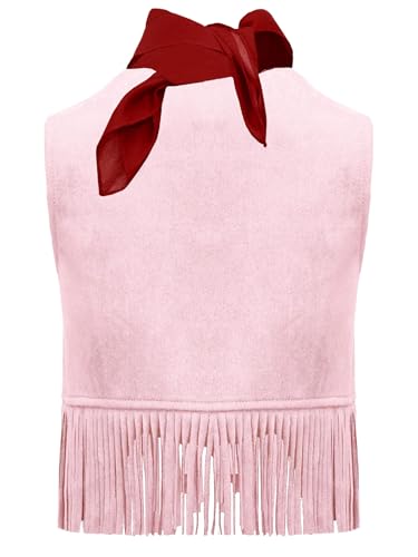 Hansber Unisex Kids Western Cowboy Outfits Open Front Vest with Bandanna Set Toddler Carnival Party Fancy Dress Up4