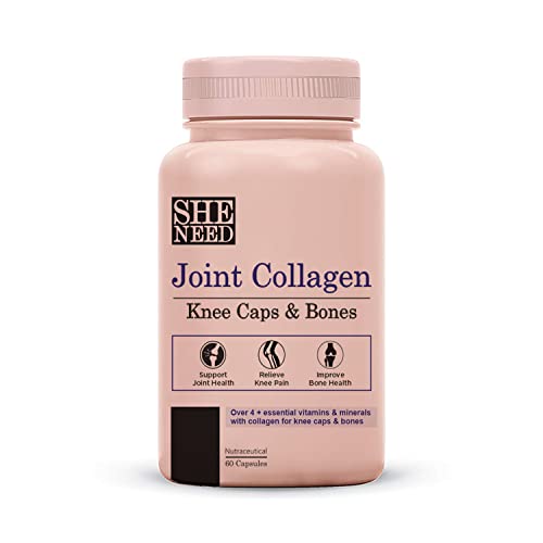 SheNeed Joint Collagen for Knee Caps & Bones & Joint care with Hydrolyzed Type-ll Collagen with Hyaluronic acid, Glucosamine, Vitamin-D with Amino-Acid - 60 capsules
