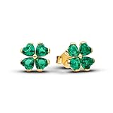 Pandora Pendientes de trébol verde con chapado en oro de 14 quilates, pendientes con cristales verdes en forma de corazón, joyas para mujer, símbolo de la suerte, 264500C01