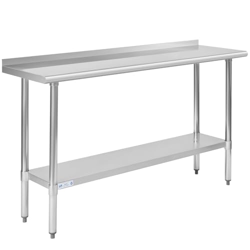 Hally Stainless Steel Table for Prep &amp; Work 18" x 60" with Backsplash NSF