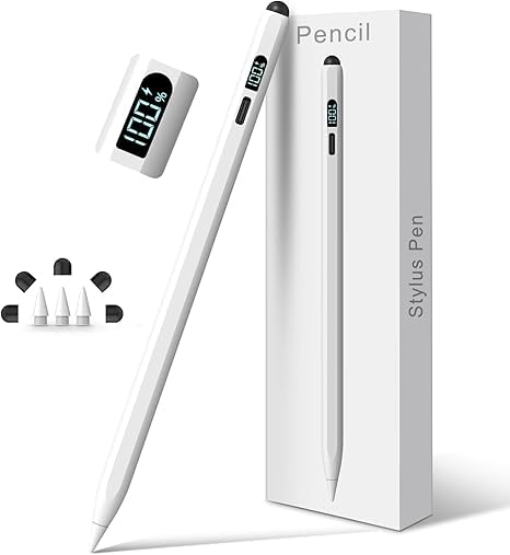 DIGIROOT iPad Pencil LED Display 15 Mins Fast Charge Stylus Pen for iPad with Palm Rejection for 2018-2025 iPad Air 3/4/5/M2/M3, iPad mini 5/6, iPad 6/7/8/9/10/11, iPad Pro 11",12.9"&M4 (White)