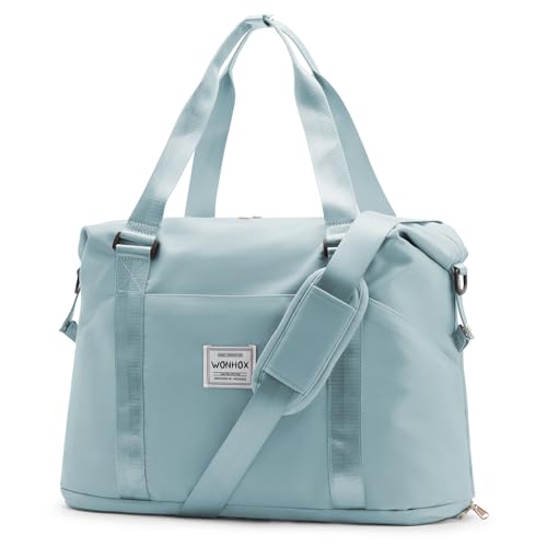 Travel Bag, Sports Tote Gym Bag, Large Waterproof Weekender Carry On Overnight Bags for Women with Trolley Sleeve Travel Duffel Bag with Shoe Compartment, Blue