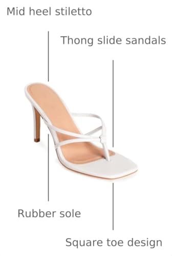 Image of Coutgo Womens Heeled Sandals Strappy Square Toe Flip Flops Fashion Thong Slip on Stiletto Sandals