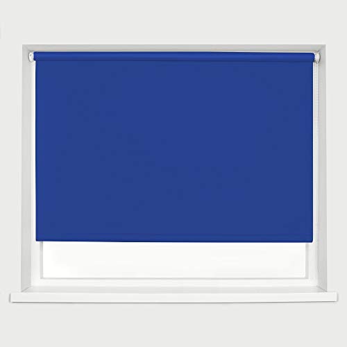 Electric Blue Blackout Roller Blinds Thermal Blackout Material Metal Brackets & FIttings 25mm Roller Tube Easy Fit Child Safe Bedroom Office90cm Width x 160cm Length