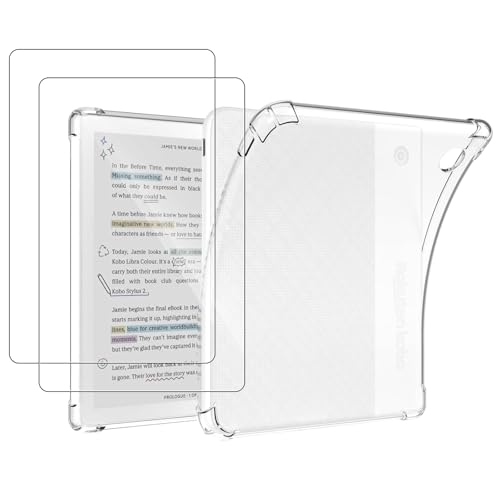 #ColaboraciónPagada<br>Funda para Kobo Libra Colour 7 Pulgadas 2 Piezas Cristal Templado Carcasa TPU Transparente Flexible Anti arañazos con Esquinas Reforzadas Silicona Ultrafina Anti Choques Funda