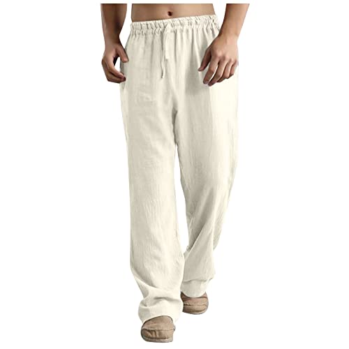 Pantalones de Hombre Men's Linen Pants Casual Long Pants, Loose Lightweight Drawstring Yoga Beach Trousers Casual Trousers