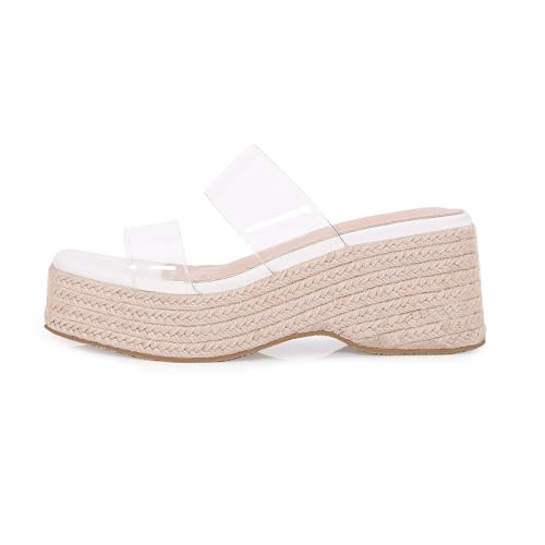 Platform Slip on Espadrille Sandals for Women Clear Strap Stylish Wedges Slides Sandals Dressy Platform Open Toe Beach Sandals2